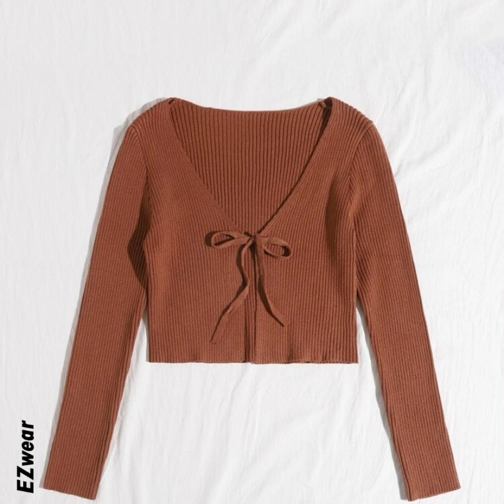 Tie front rib knit cardigan
